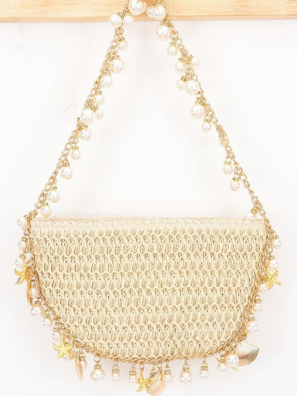 Nautical Charm Woven Pearl Shoulder Bag